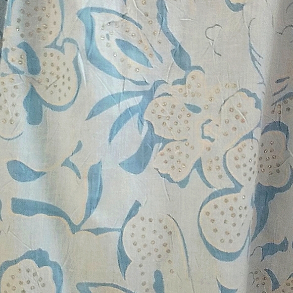 Sleeveless blouse tank top blue floral print FLOWY 100% cotton Square Neck W Tie - Picture 6 of 6